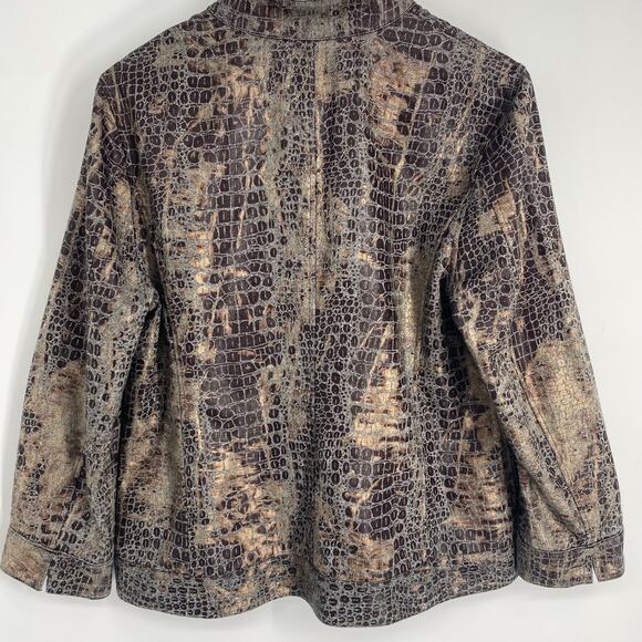 Chico's Jacket Women's Large Reversible Full Zip Jacket Reptile Print Gray - Picture 2 of 10